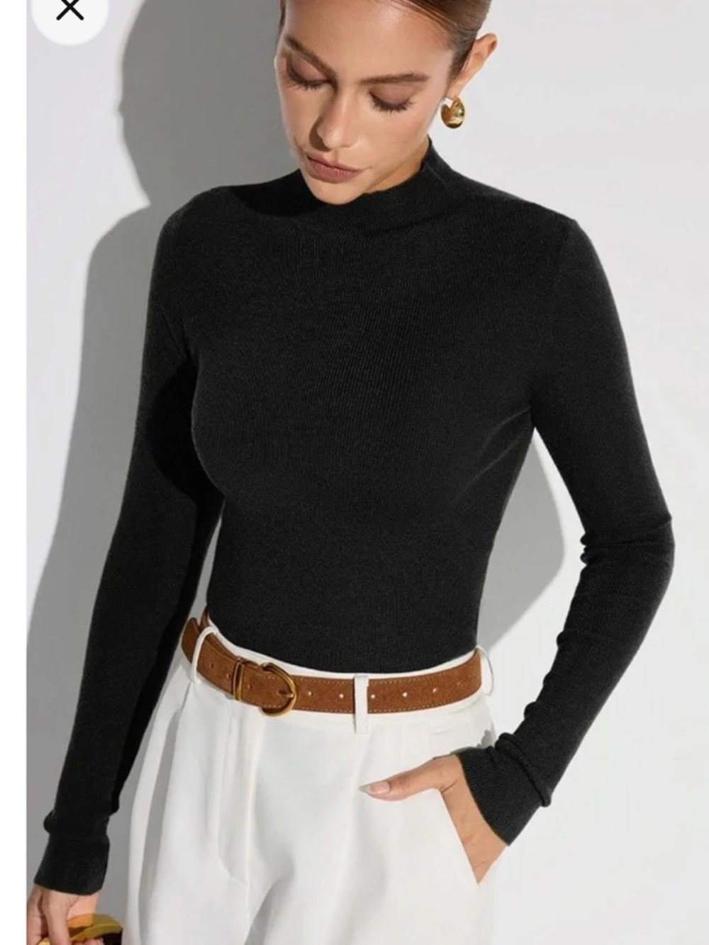 Commense Mock neck wool blend top Classic Black Mock-Neck Women's Small Sweater